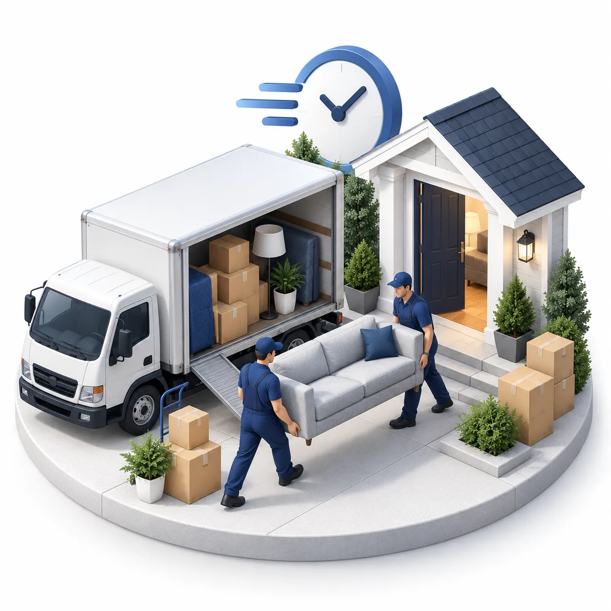 Last-minute moving service with truck and clock