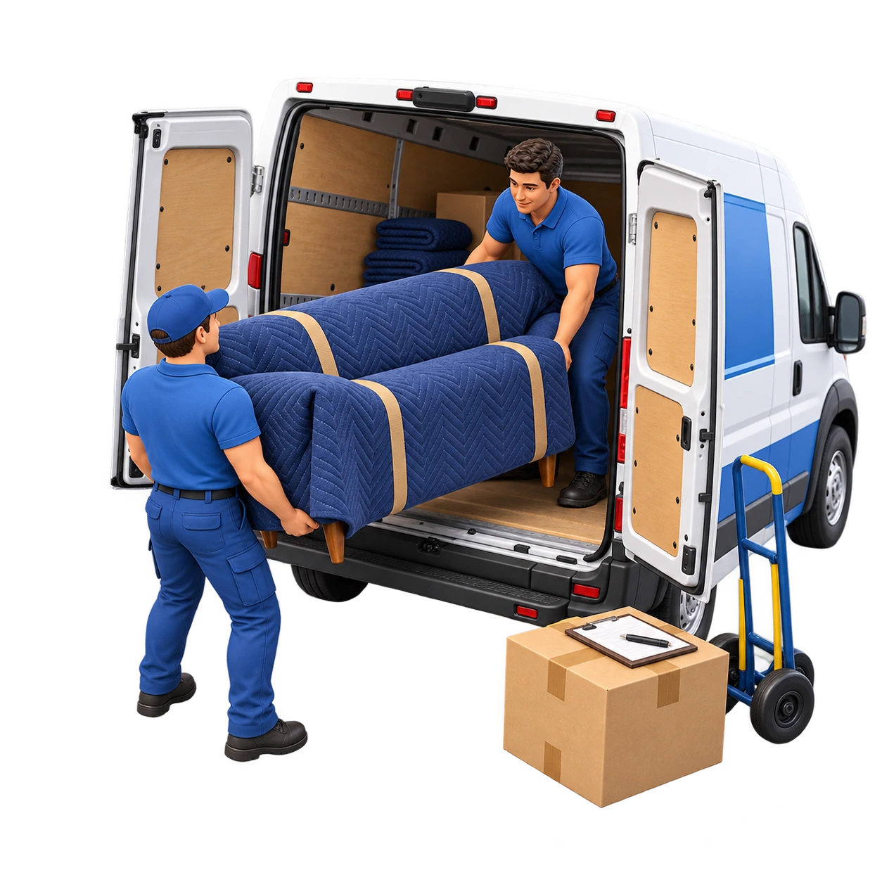 Last-minute moving service with truck and clock