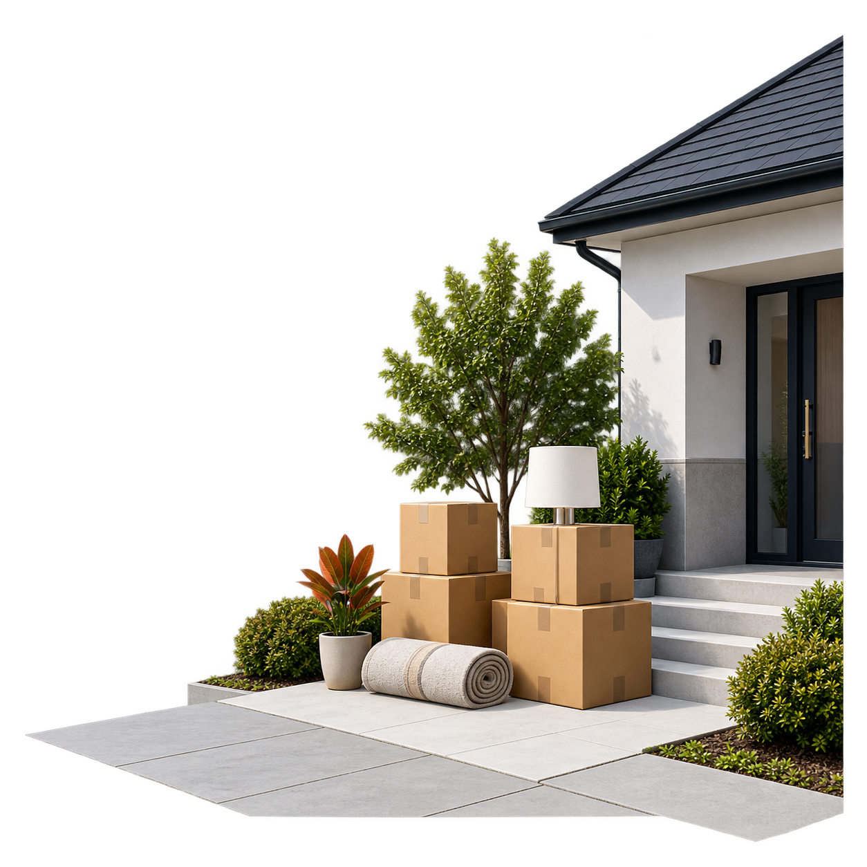 Local residential movers with moving truck and furniture