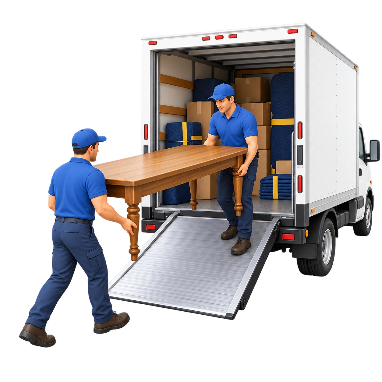 Local residential movers with moving truck and furniture