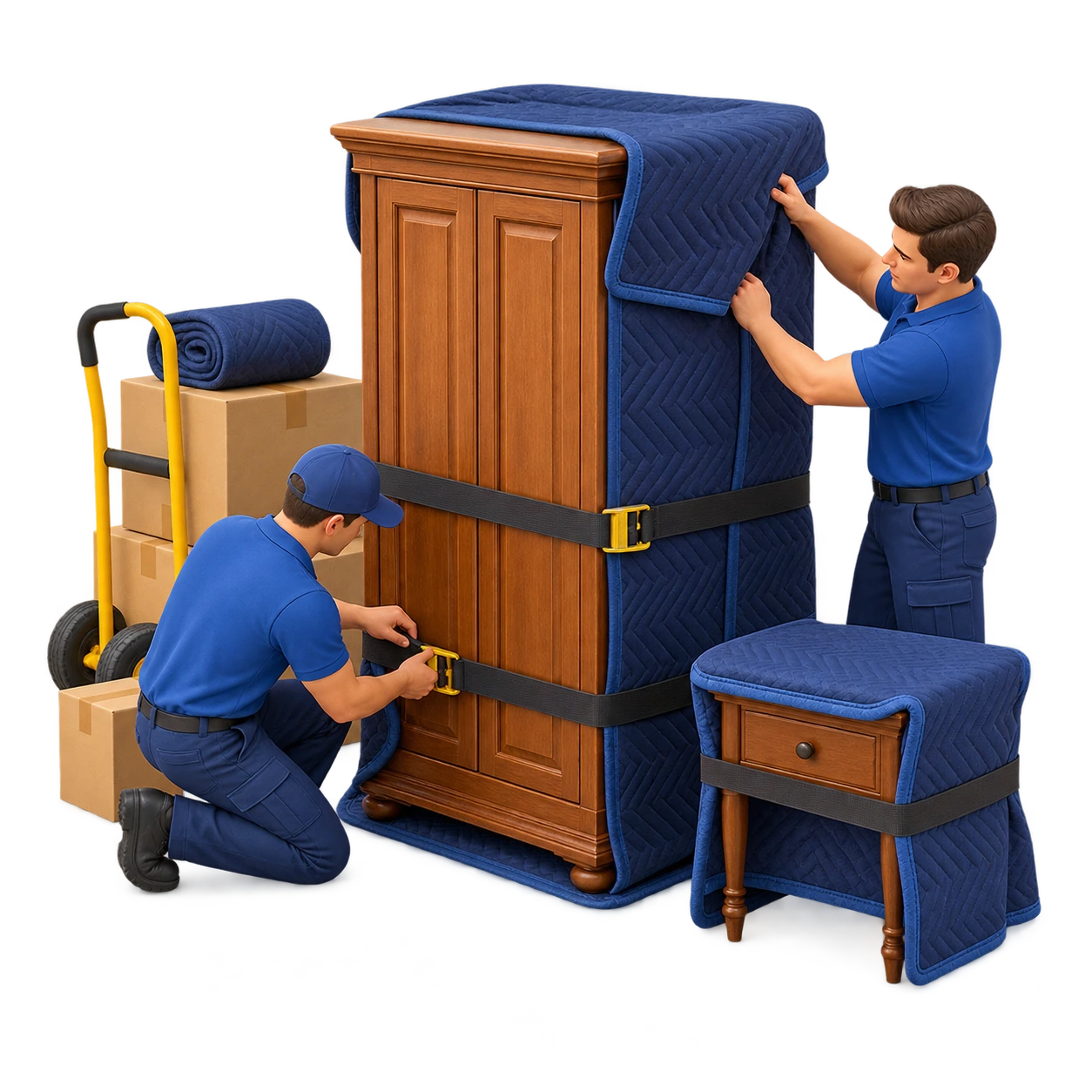 Residential moving crew loading furniture at a house
